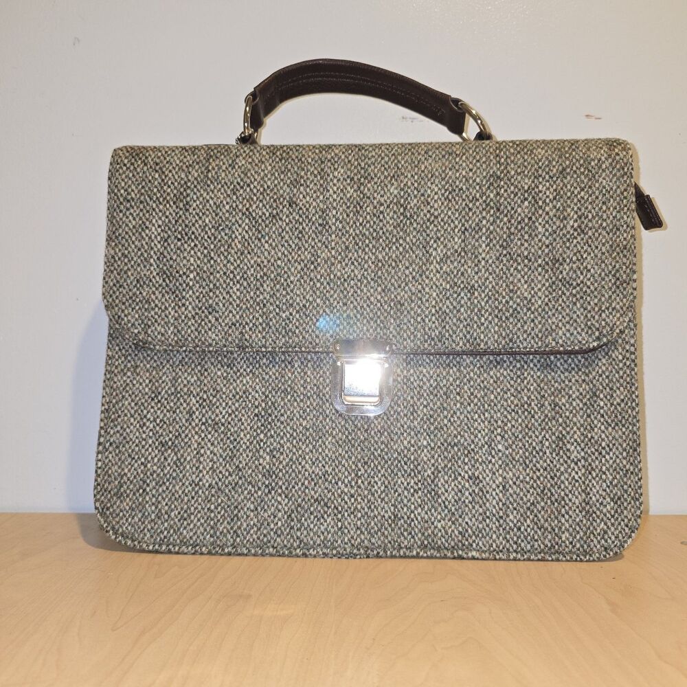 Glen Appin Harris Tweed Work Bag Col 3 Deveron Leather Strap Flip Top Briefcase